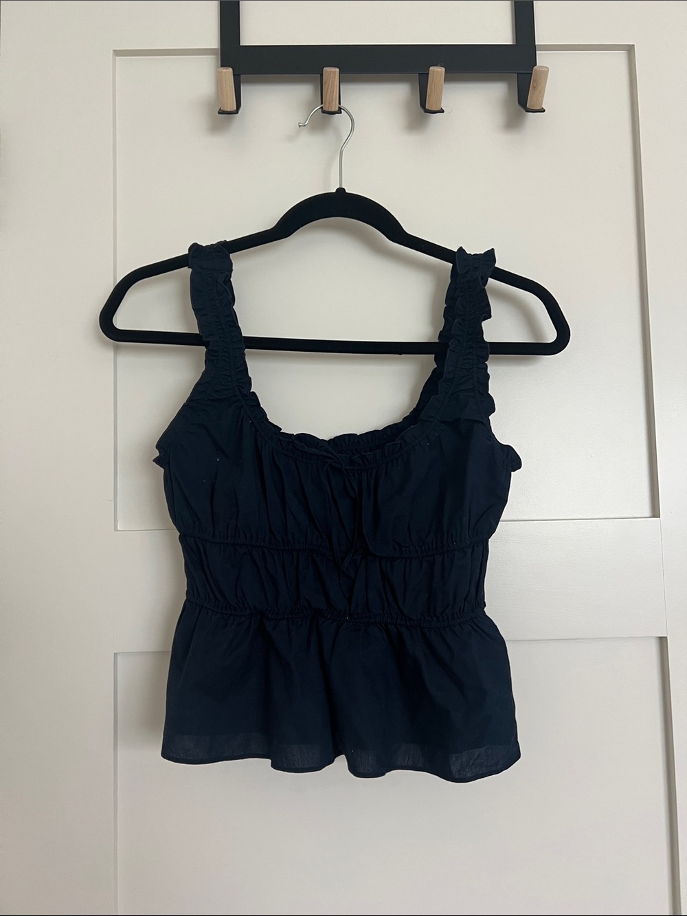 Ruffled Strap Smocked Waist Women’s Top - Black
